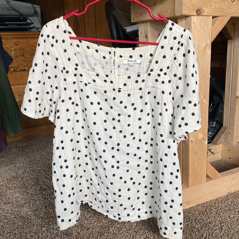 Madewell polk dot, short sleeve, square neck top